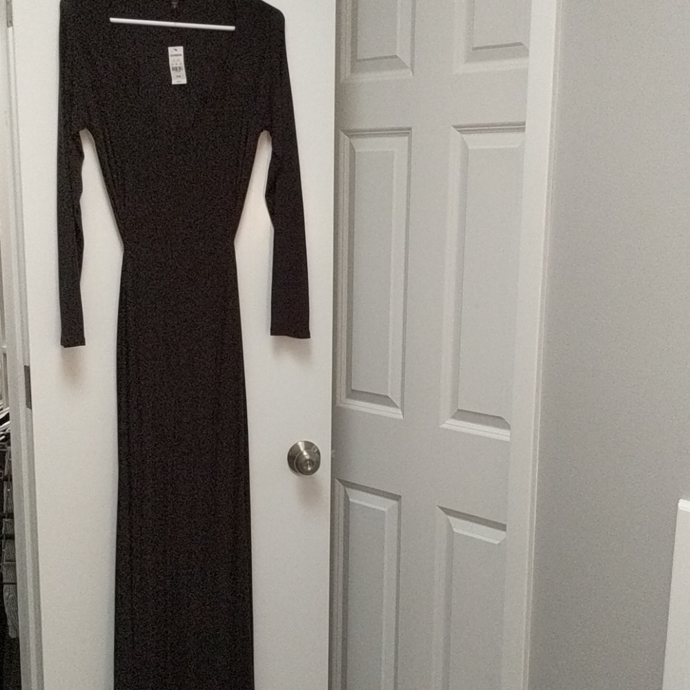 Expres black long sleeve open back dress maxi